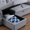 Lexi - Vegan Leather Modern Reversible Sleeper Sectional Sofa With Storage Chaise - Gray - Image 3