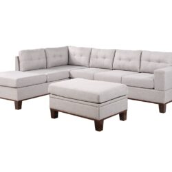 Hilo - Fabric Reversible Sectional Sofa With Dropdown Armrest, Cupholder, And Storage Ottoman - Light Gray