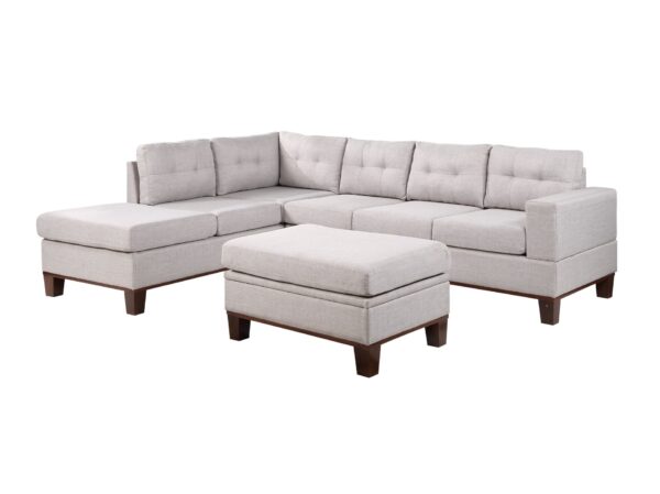 Hilo - Fabric Reversible Sectional Sofa With Dropdown Armrest, Cupholder, And Storage Ottoman - Light Gray