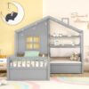 Twin Size House Bed With Sofa, Kids Platform Bed With 2 Drawers And Storage Shelf - Gray - Image 2