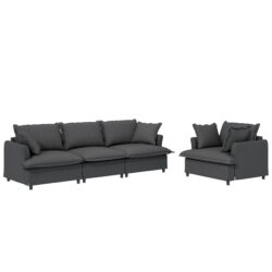 2 Piece Living Room Set With Throw Pillows Sectional Couch Sets, Upholstered 3 Seater Sofa & Armchair 4 Seat - Gray