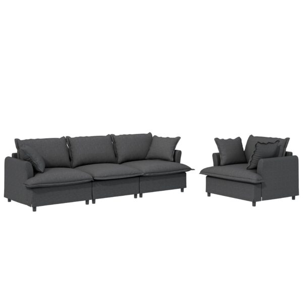 2 Piece Living Room Set With Throw Pillows Sectional Couch Sets, Upholstered 3 Seater Sofa & Armchair 4 Seat - Gray
