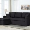 Paisley - Linen Fabric Reversible Sleeper Sectional Sofa With Storage Chaise - Black - Image 5