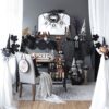 Sitting Gnome With Broomstick & Long Legs, For Halloween Decor - Black White - Image 13