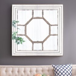 Antique Style Decorative Square Wall Mirror With Mirrored Frame, Wall Decor For Living Room Entryway, Console Lean Against Wall - Silver