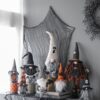 Sitting Gnome With Ghost Hat, For Halloween Decor - Black White - Image 12