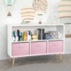 Kids Bookcase With Collapsible Fabric Drawers, Children's Book Display, Toy Storage Cabinet Organizer - White / Pink - Image 10
