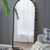 Hand Carved Rose Antique Mirror Frame, Large Arch Mirror Wall Decor For Living Room, Bathroom, Entryway - Black - Image 3