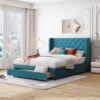 Queen Size Storage Upholstered Platform Bed With Wingback Headboard And A Big Drawer - Blue - Image 10
