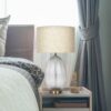 Aurora - Ribbed Lamp Base Clear Table Lamp Large Linen Shade - Beige / Clear / Gold - Image 3