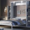 Queen Size Murphy Wall Bed With Shelves And LED Lights - White - Image 19