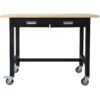 Work Bench, Workbench With Drawer Storage, Heavy Duty Bamboo Wood Work Table With Wheels For Garage Home Office - Black / Light Brown - Image 4