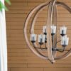 9 Light Globe Chandelier, Wood Chandelier Hanging Light Fixture With Adjustable Chain For Kitchen, Bulb Not Included - Brown - Image 9