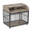 44'' Heavy Duty Large Dog Crate Furniture For Large Medium Dog With Lockable Wheels, Wooden Dog Crate Dog Kennel, End Table Crate With Double Layer Storage - Gray - Image 10