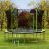 14Ft Trampoline With Basketball Hoop Inflator And Ladder (Inner Safety Enclosure) - Green - Image 8