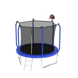 8Ft Trampoline With Basketball Hoop, Astm Approved Reinforced Type Outdoor Trampoline With Enclosure Net - Blue
