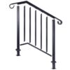 Handrails For Outdoor Steps, Fit 2 Or 3 Steps Outdoor Stair Railing, Picket#2 Wrought Iron Handrail, Flexible Porch Railing, Transitional Handrails For Concrete Steps Or Wooden Stairs - Black - Image 15