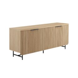 Modern Fluted Door Minimalist Storage Sideboard - Coastal Oak / Black