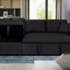 Paisley - Linen Fabric Reversible Sleeper Sectional Sofa With Storage Chaise - Black - Image 7