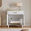 Cat Litter Box Enclosure With Scratch Pad, Hidden Litter Box Furniture, Wooden Pet House Sideboard, Storage Cabinet, Fit Most Cat And Litter Box, For Living Room Bedroom Office - White / Light Brown - Image 3