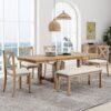Topmax - 6 Piece Farmhouse Extendable Dining Table With Footrest, 4 Upholstered Dining Chairs And Dining Bench, Two 11" Removable Leaf - Natural / Beige - Image 3