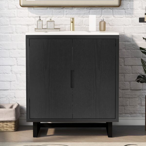 Bathroom Vanity Set With Sink, Combo Cabinet, Bathroom Storage Cabinet, Solid Wood Frame - Black