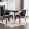 Dining Chairs Mid-Century Modern Retro Faux Leather Chair With Walnut Bentwood Back Upholstered Seat Metal Legs Adjustable Foot For Kitchen Dining Room Chairs (Set of 2) - Black - Image 15
