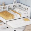 Wooden Full Size Daybed With Twin Size Trundle, Daybed With Storage Shelf And USB Charging Ports - White - Image 17