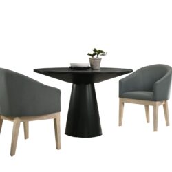 Jasper - 3 Piece Round Dining Table With Gray Barrel Chairs (Set of 3) - Ebony Black