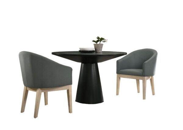 Jasper - 3 Piece Round Dining Table With Gray Barrel Chairs (Set of 3) - Ebony Black