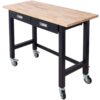 Work Bench, Workbench With Drawer Storage, Heavy Duty Bamboo Wood Work Table With Wheels For Garage Home Office - Black / Light Brown - Image 2