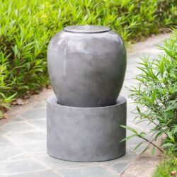 Heavy Outdoor Cement Fountain Antique, Cute Unique Urn Design Water Feature For Home Garden, Lawn Deck & Patio - Antique Gray