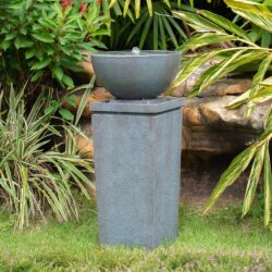 16.3" Polyresin Zen Bowl Water Fountain, Outdoor Bird Feeder / Bath Fountains, Relaxing Water Feature For Garden Lawn Backyard Porch - Gray