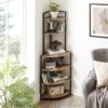 6 Tier Corner Open Shelf Modern Bookcase Wood Rack Freestanding Shelving Unit, Plant Album Trinket Sturdy Stand Small Bookshelf Space-Saving For Living Room Home Office Kitchen Small Space - Rustic Brown - Image 2