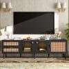 Rattan TV Stand With 3 Cabinets & 2 Drawers, Rattan-Inspired Media Console Table For Tvs Up To 80'', LED Light Entertainment Center, TV Cabinet For Living Room - Black - Image 3