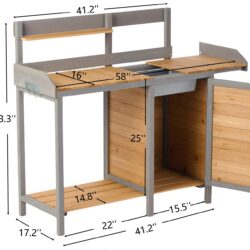 Outdoor Potting - Bench, Workstation Table With Cabinet For Backyard Garden Supplies - Brown / Gray