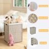 Laundry Hamper With Lid PE Rattan Powder Coating Frame Clothes Hampers With 2 Removable Bags, 100L - Gray - Image 7