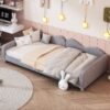 Twin Size Upholstered Daybed, Sherpa Fabric Sofabed With Cloud-Shaped Backrest, No Box - Spring Needed - Gray - Image 5