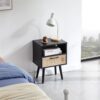 15.75" Rattan End Table With Drawer And Solid Wood Legs, Modern Nightstand, Side Table For Living Room, Bedroom - Black - Image 2