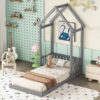 Twin House-Shaped Roof Headboard Floor Bed, (Without Slats) - Gray - Image 7