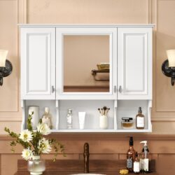 Wall Mounted Bathroom Medicine Cabinet, Modern Bathroom Wall Cabinet With Mirror, Mirror Cabinet With Open Shelves - White