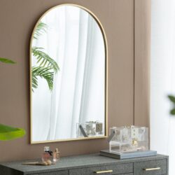 Arched Accent Mirror With Metal Frame For Bathroom, Bedroom, Entryway Wall - Gold