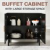 Side Panel Buffet Cabinet With Natural Rattan Door, Rattan Storage Cabinet With Adjustable Shelves, Side Panel And Buffet With Storage Space, Modern Console Cabinet In Bedroom And Living Room - Black / Beige - Image 8