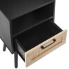 15.75" Rattan End Table With Drawer And Solid Wood Legs, Modern Nightstand, Side Table For Living Room, Bedroom - Black - Image 16