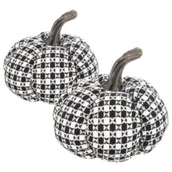 Plaid Pumpkin Decor, For Holiday Halloween Decoration (Set of 2) - Black / White