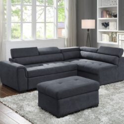 Haris - Fabric Sleeper Sofa Sectional With Adjustable Headrest And Storage Ottoman - Dark Gray