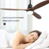 Ceiling Fan With Lights 3 Solid Wood Fan Blade Noiseless Reversible Motor Remote Control - Black - Image 5