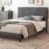 Queen Size Upholstered Platform Bed Frame, Wood Slat Support - Black - Image 3