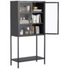 Heavy Duty Metal Storage Cabinet, Sideboards & Buffet, Display Storage Cabinet With Glass Doors And 2 Adjustable Shelves, Tall Bookcase Modern Bookshelf Cabinet For Home Office, Living Room - Black - Image 10