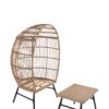 Outdoor Garden Wicker Egg Chair And Footstool Patio Chaise, With Cushions, Outdoor Indoor Basket Chair - White / Natural - Image 11